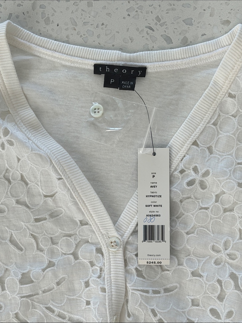 Theory White Floral Lace V-Neck Button-Up Cardigan Women's Size P NWT
